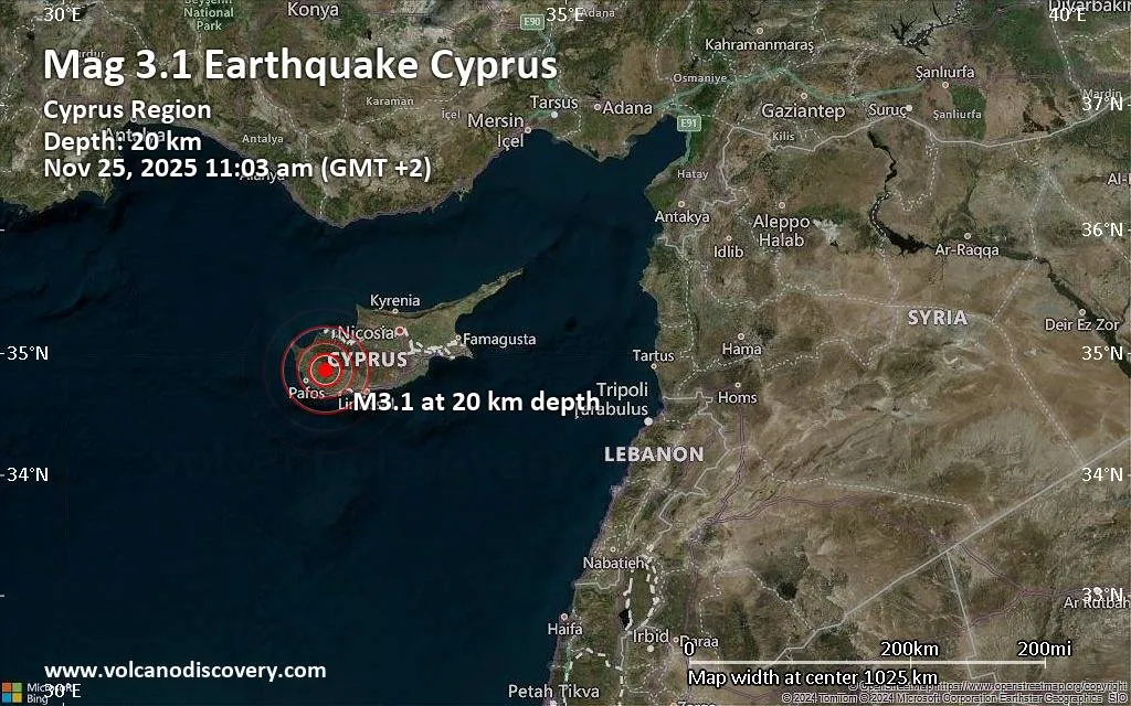 Earthquakes in 2025: underground tremors were recorded near Paphos and Limassol.
